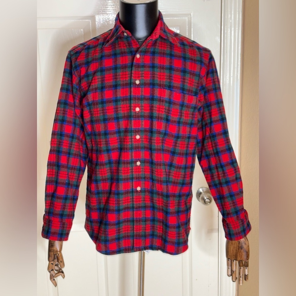 VTG Pendleton Flannel Shirt Mens Medium Red Tartan Plaid Wool Long Sleeve​​​ - Picture 2 of 12